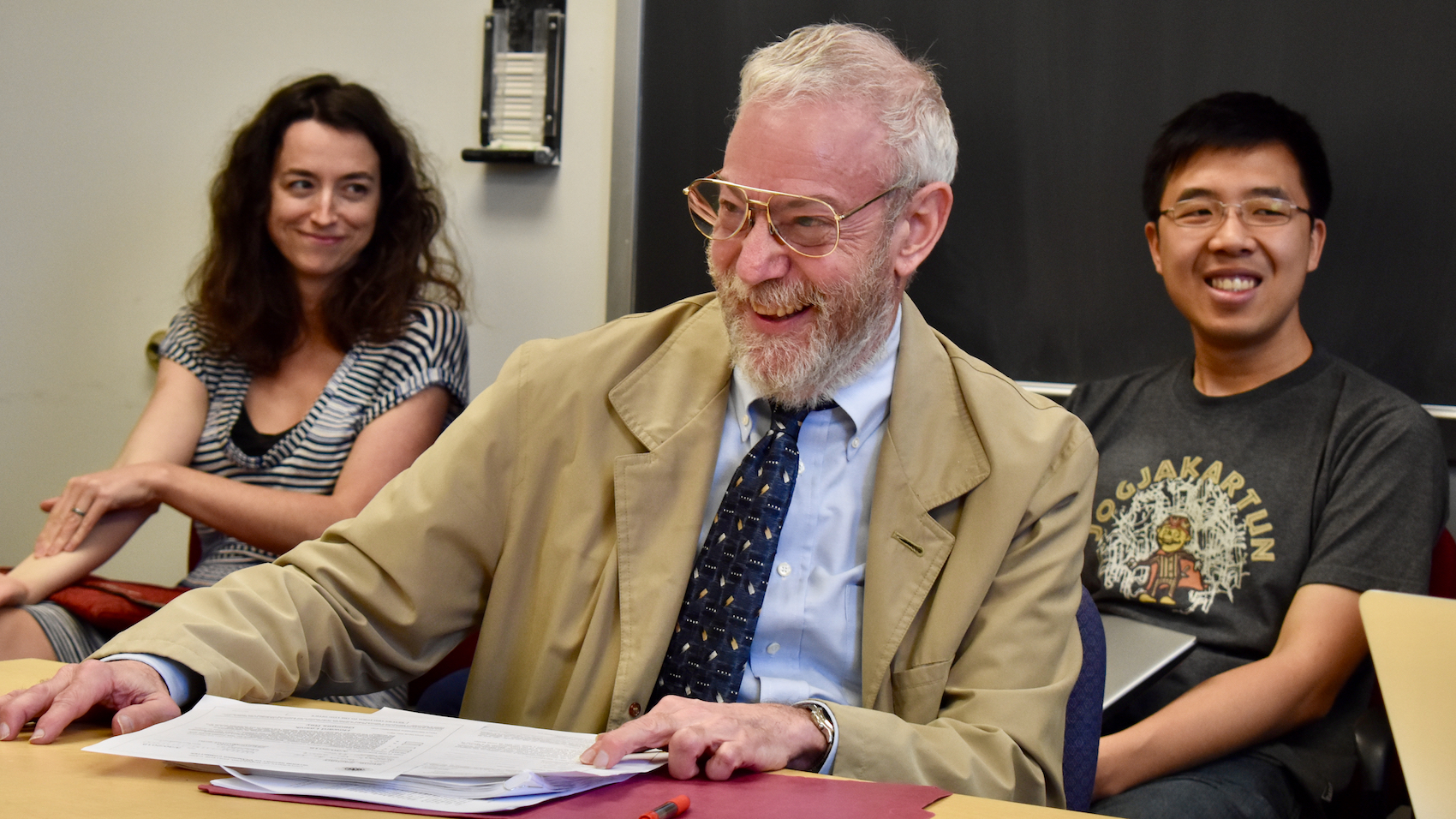 Howard Lasnik, Distinguished University Professor of Linguistics, at the dissertation defense of one of his students